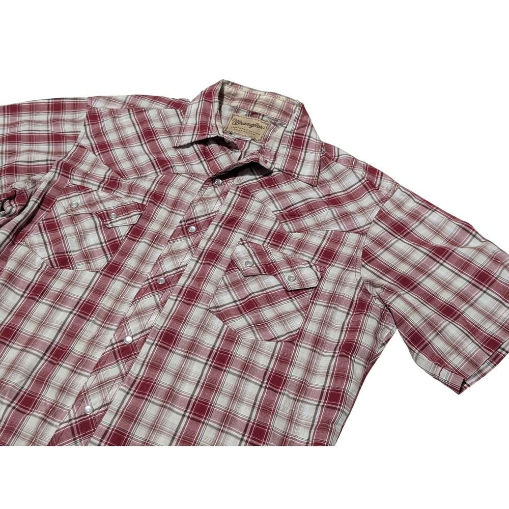 Vintage Wrangler Snap Shirt Mens‎ Medium Red Plaid Western Short Sleeve Cowboy